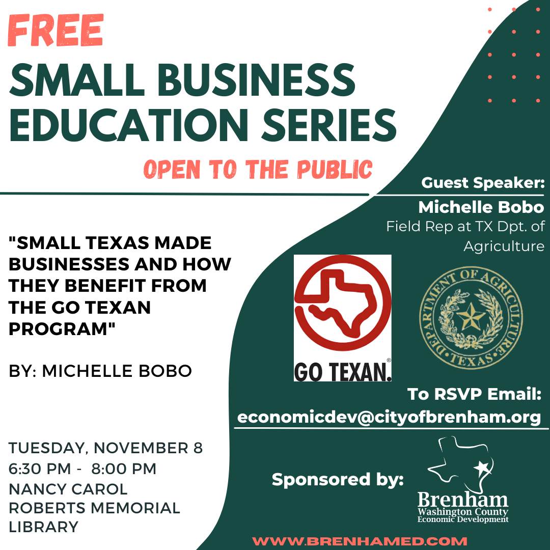 Free Education Session November 8 GO TEXAN Program / Brenham